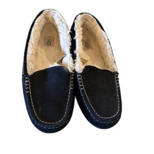 UGG Lezly Slippers Black Suede Leather Shearling Lining Womens Sz 10